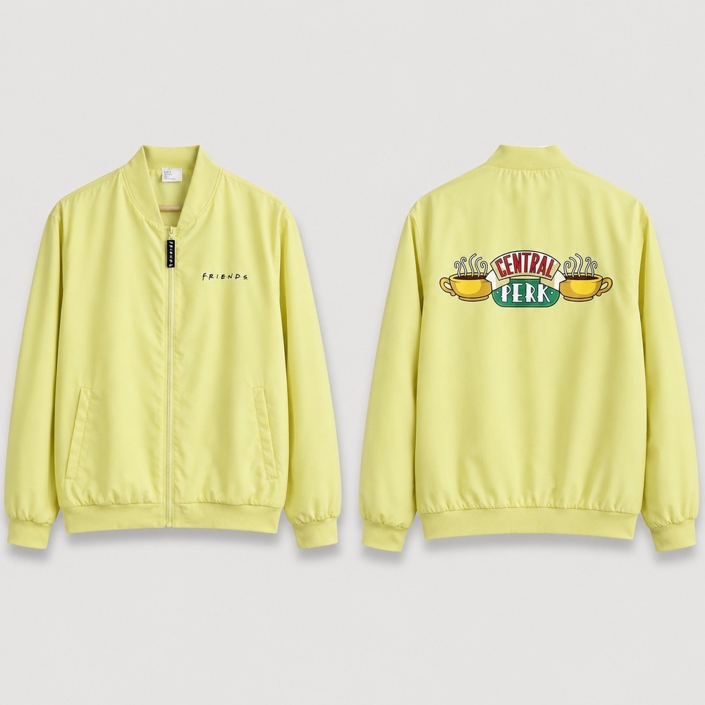 Friends TV Show Central Perk Yellow Bomber Jacket Womens Size Large